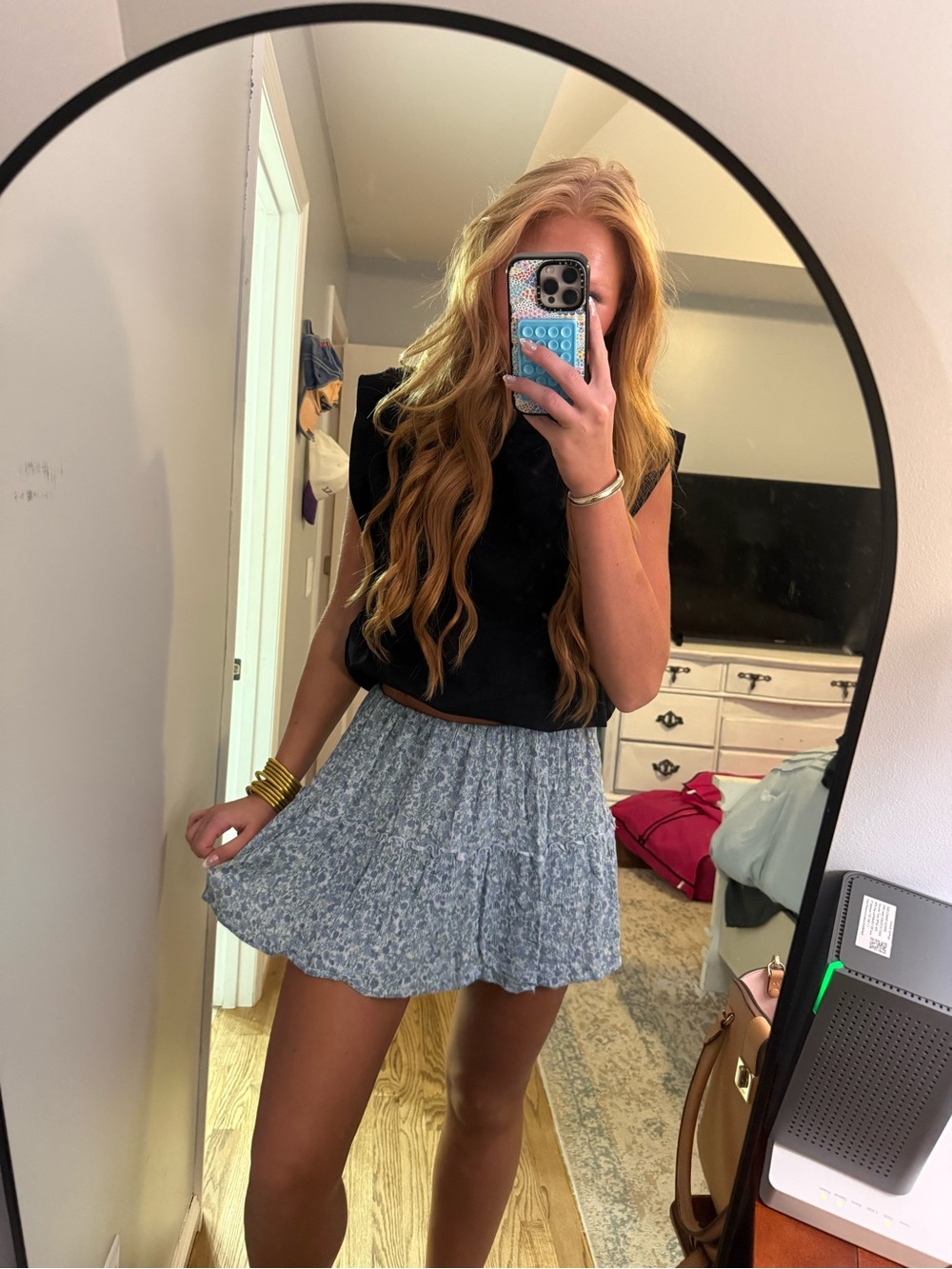 Floral Tiered Mini Skirt - Light Blue